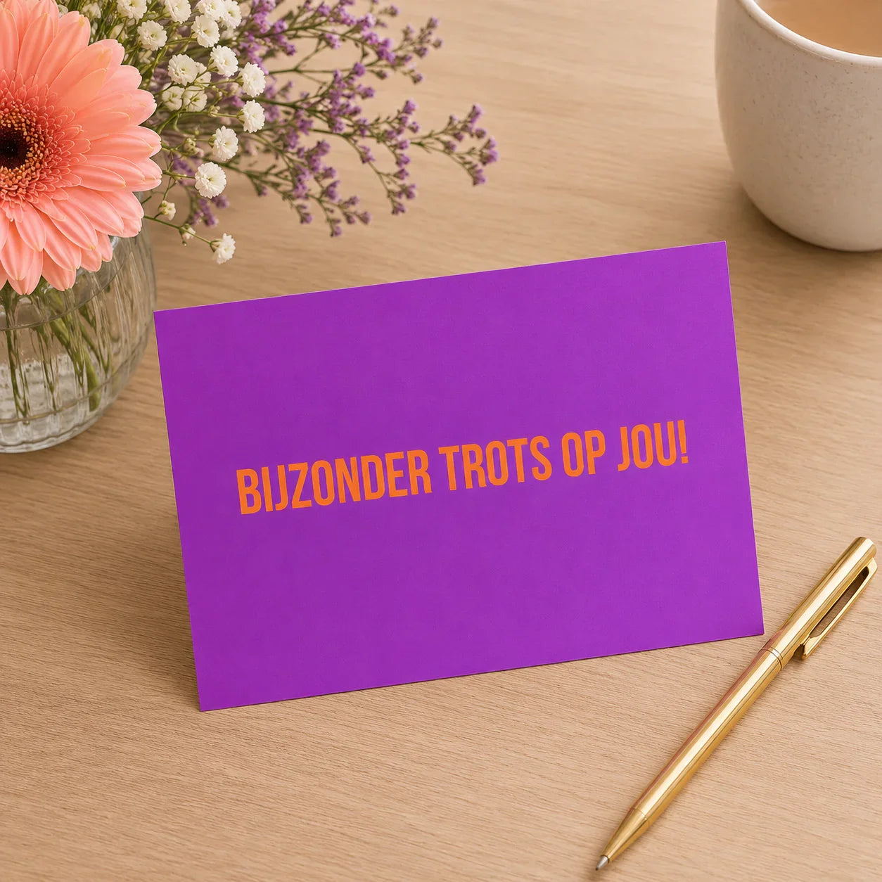 Bijzondere ansichtkaart met tekst bijzonder trots op jou kaart met liefdevolle en motiverende boodschap
